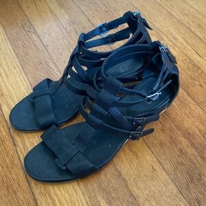 Black Strappy Heeled Wedges
